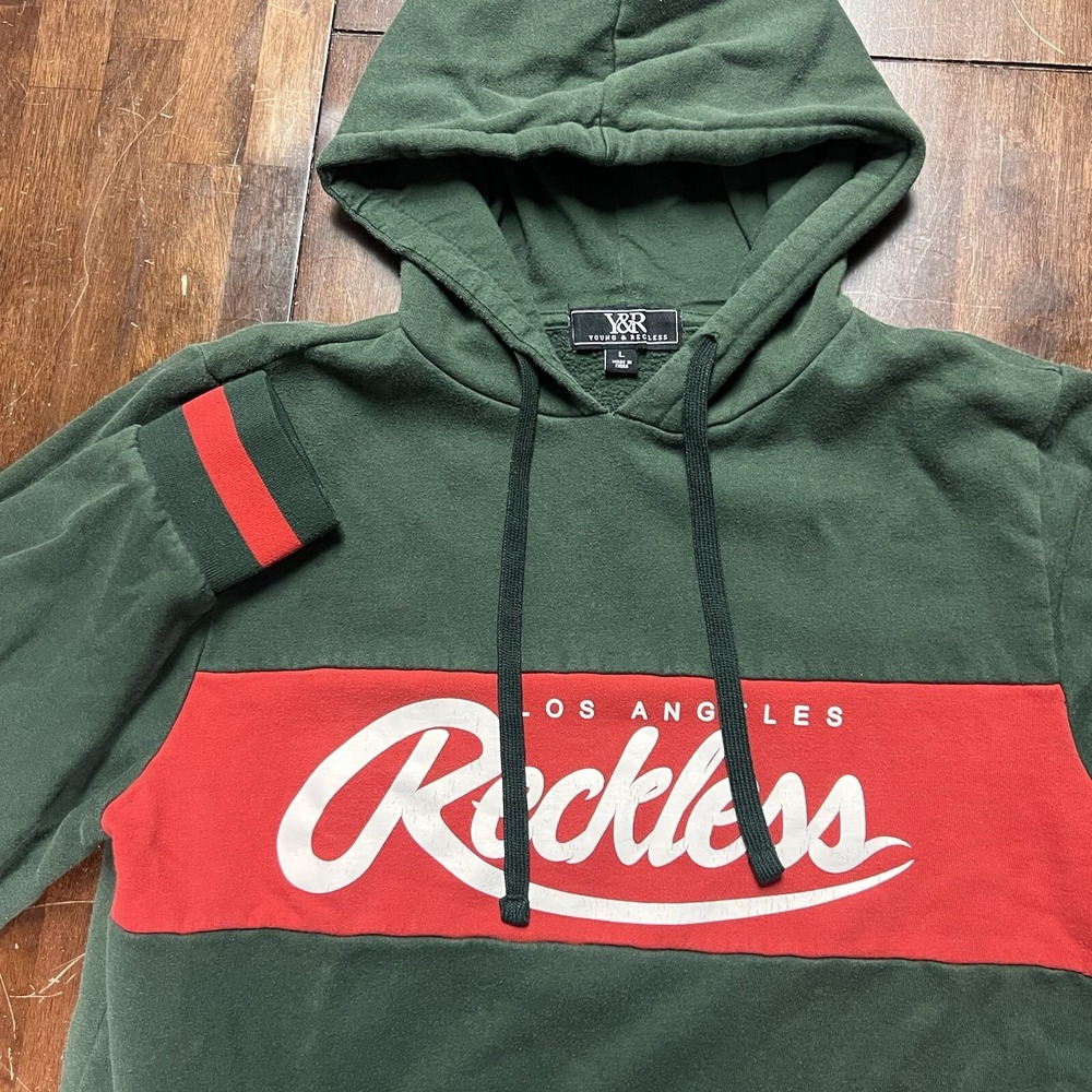 Los Angeles Young & Reckless Pullover Hoodie‎ Green Sweatshirt Sz Large